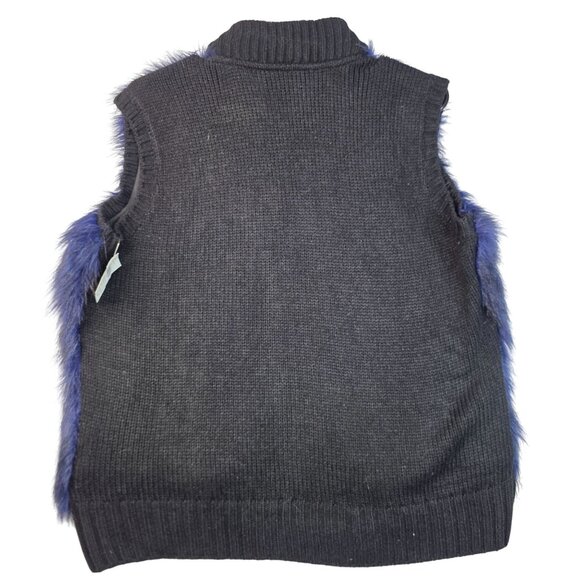 FDJ Faux Fur Vest XL Blue High Neck Full Zip Sleeveless Indie Vanguard New - Picture 5 of 9